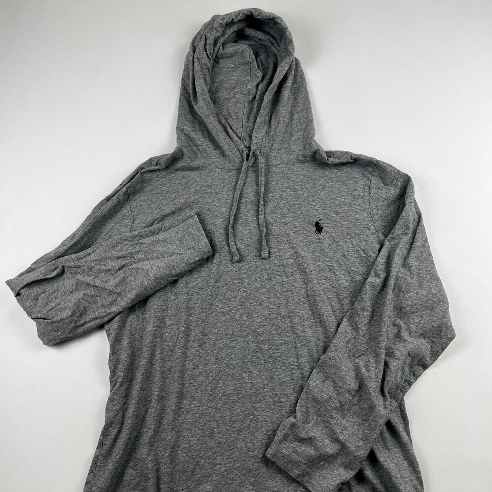 Polo Ralph Lauren Jersey Gray Hoodie Men's M Drawstring Logo Long Sleeve